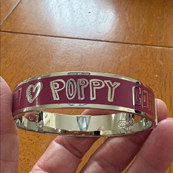 Coach Burgundy Enamel Logo Heart Bangle Bracelet - Picture 3 of 4